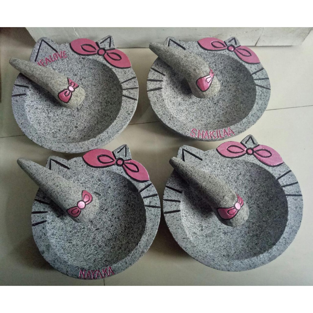 Cobek Batu ASLI / Cobek Karakter / Cobek Hello Kitty / Cobek Keropi
