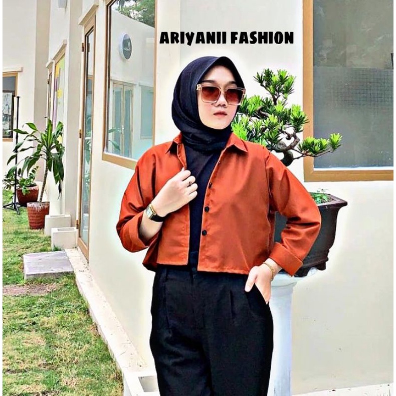 KEMEJA CROP BLOUSE WANITA OUTER POLOS KEMEJA CRINKLE SHIRT KOREAN STYLE LENGAN PANJANG ATASAN BLOUSE MURAH Cewek