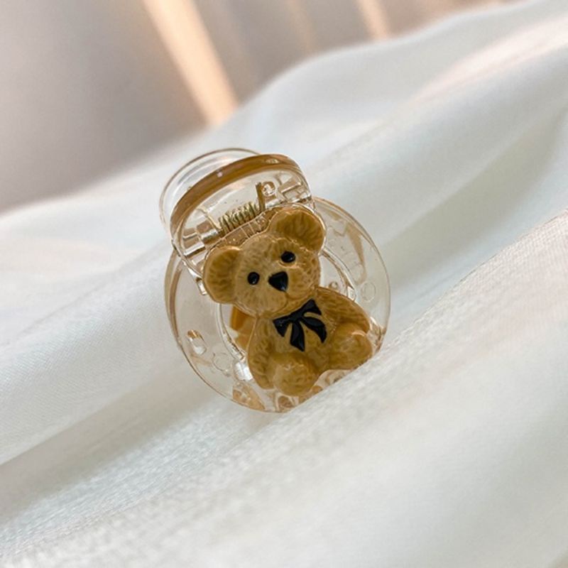 JEPIT RAMBUT KOREA TEDDY BEAR AKSESORIS JEDAI FASHION IMPORT / JEPIT RAMBUT ANAK DEWASA MINI KOREA LUCU / Retro 3D Double Little Bear Mini Acrylic Hair Claw Clips for Girls Kids Bobby Pin Small Hairpin 1 Pc / Jepit Rambut Bear