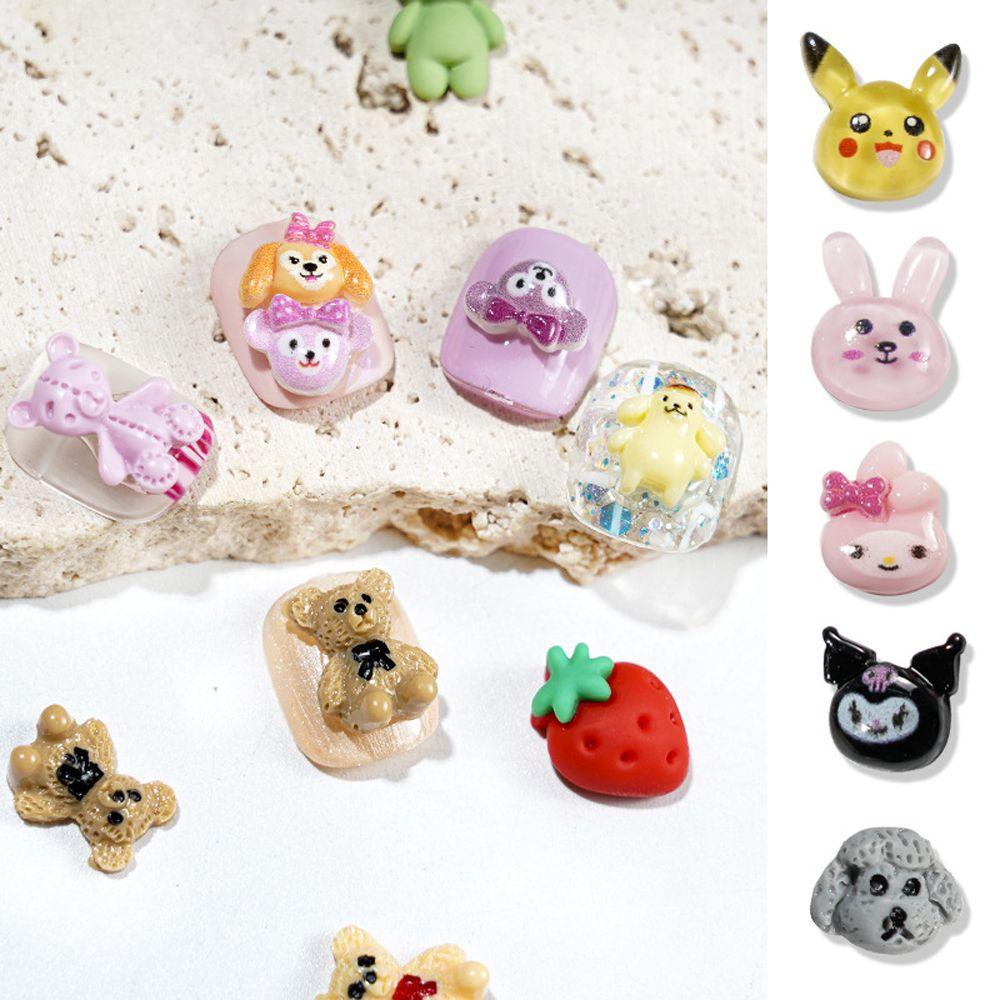 MXBEAUTY Kartun Pesona Kuku Bintang Embun Kawaii 10pcs Wanita DIY Kerajinan Kulori Beruang Bunga Bunny Manicure Aksesoris