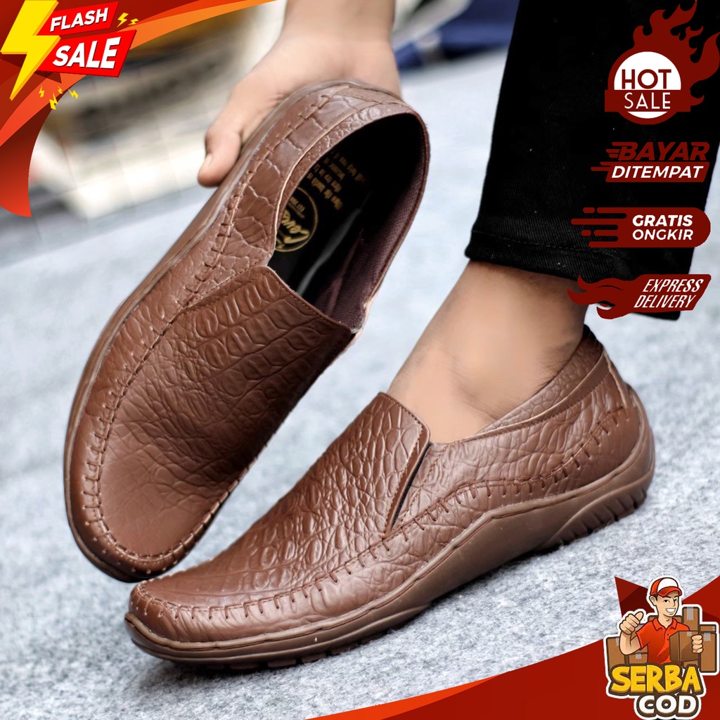 CRCO 014 - Loafers Kulit Asli Pria Casual Model Slip On Original Premium Crocodile Leather - Sepatu 
