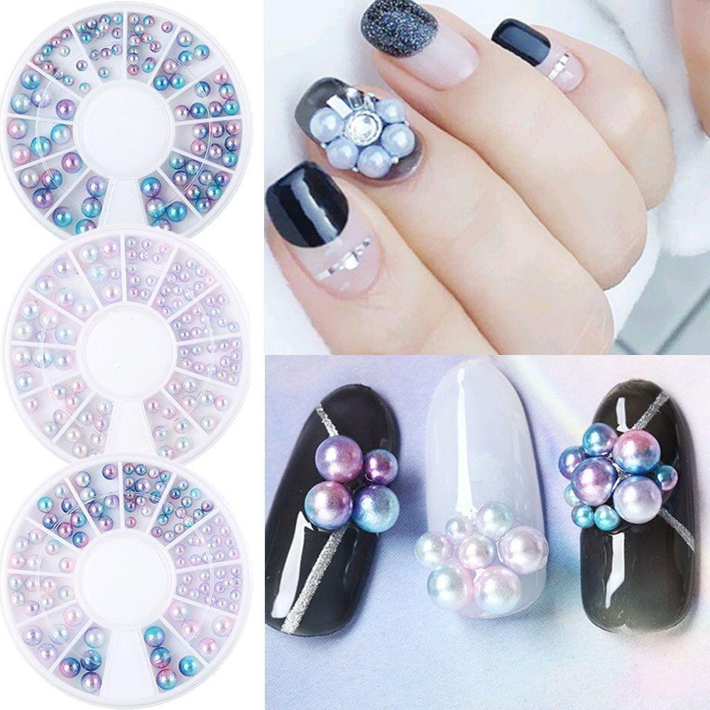 AUGUSTINA Agustinina Nail Art Beauty DIY Half-Round 3D Biru Irregular Studs Beads Ukuran Campur