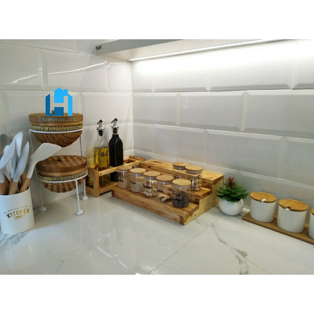 Rak bumbu kayu 3 tingkat serbaguna / Rak bumbu susun 4 / Rak bumbu model tangga / Rak bumbu minimali