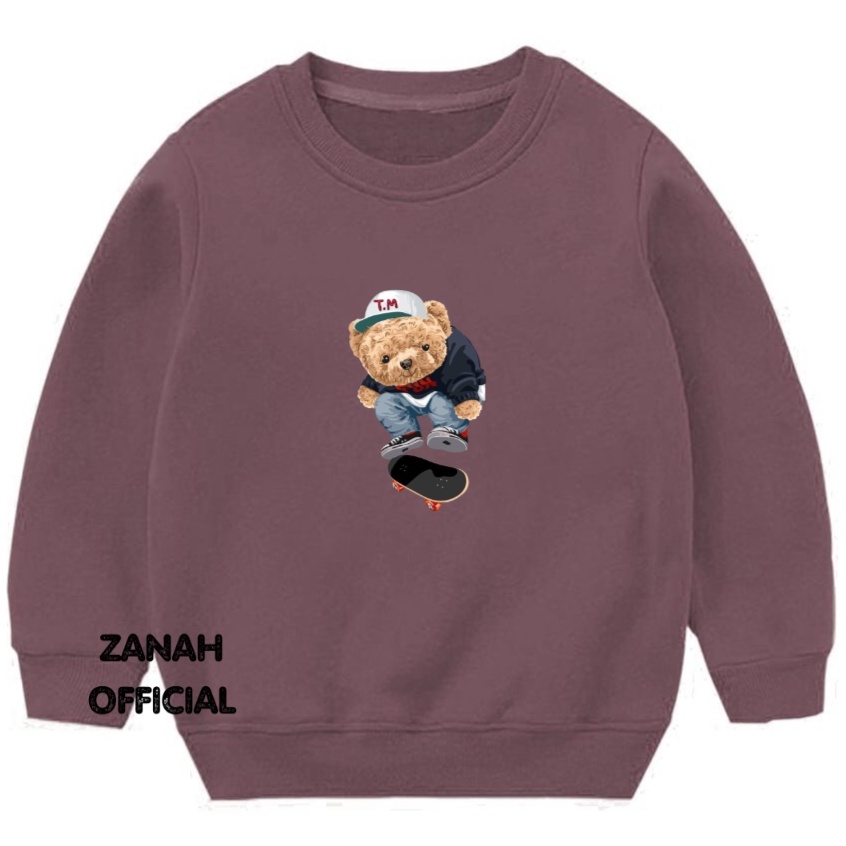 Crewneck Balita Dan Anak Anak 1-5 thn Motif Skateboard Bear Bahan Pleece Korean Style