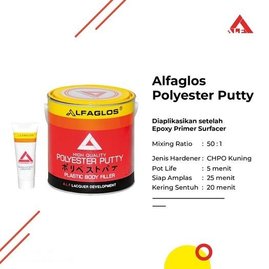 Alfaglos Polyester Putty 250 gr Dempul Kayu Plastik Besi Body Mobil