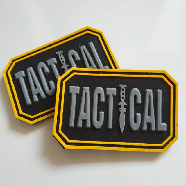 Patch rubber TACTICAL lis kuning/tempelan karet emblem velcro airsoft outdoor