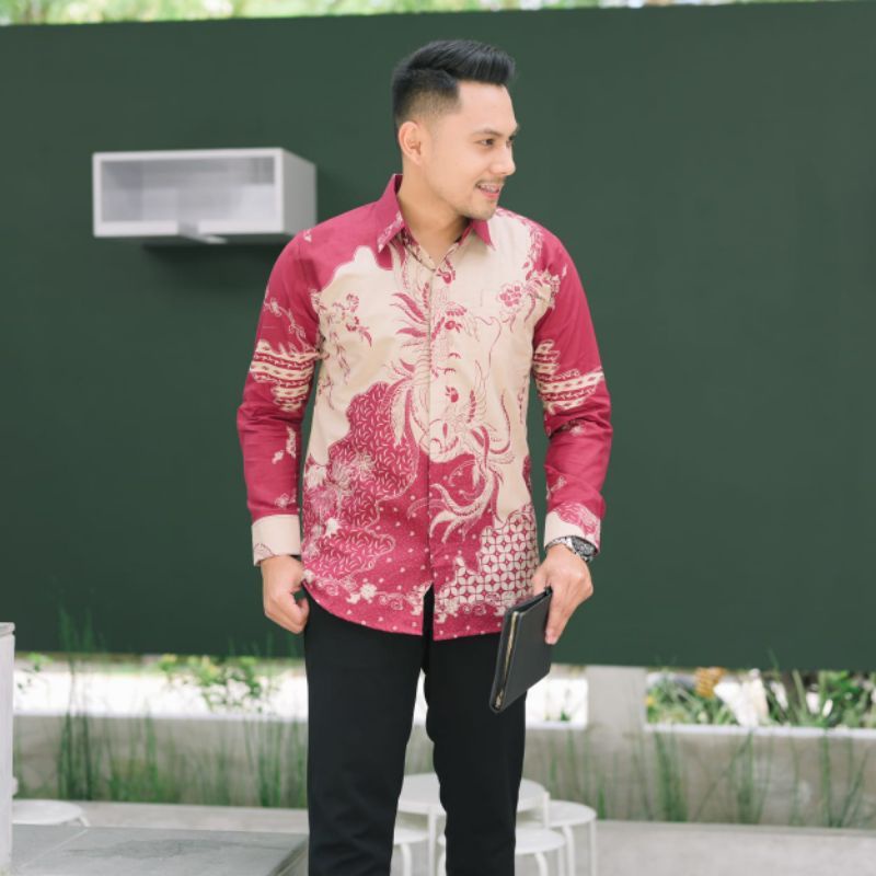 CENDRAWASIH MERAH kemeja batik pria SLIMFIT lengan panjang lapis furing