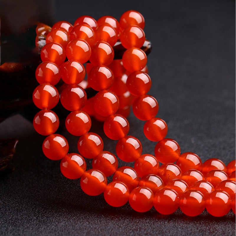 1 Untai Manik-Manik Batu Akik Carnelian Bulat Warna Merah Ukuran 4mm 6mm 8mm 10mm Untuk Membuat Perhiasan