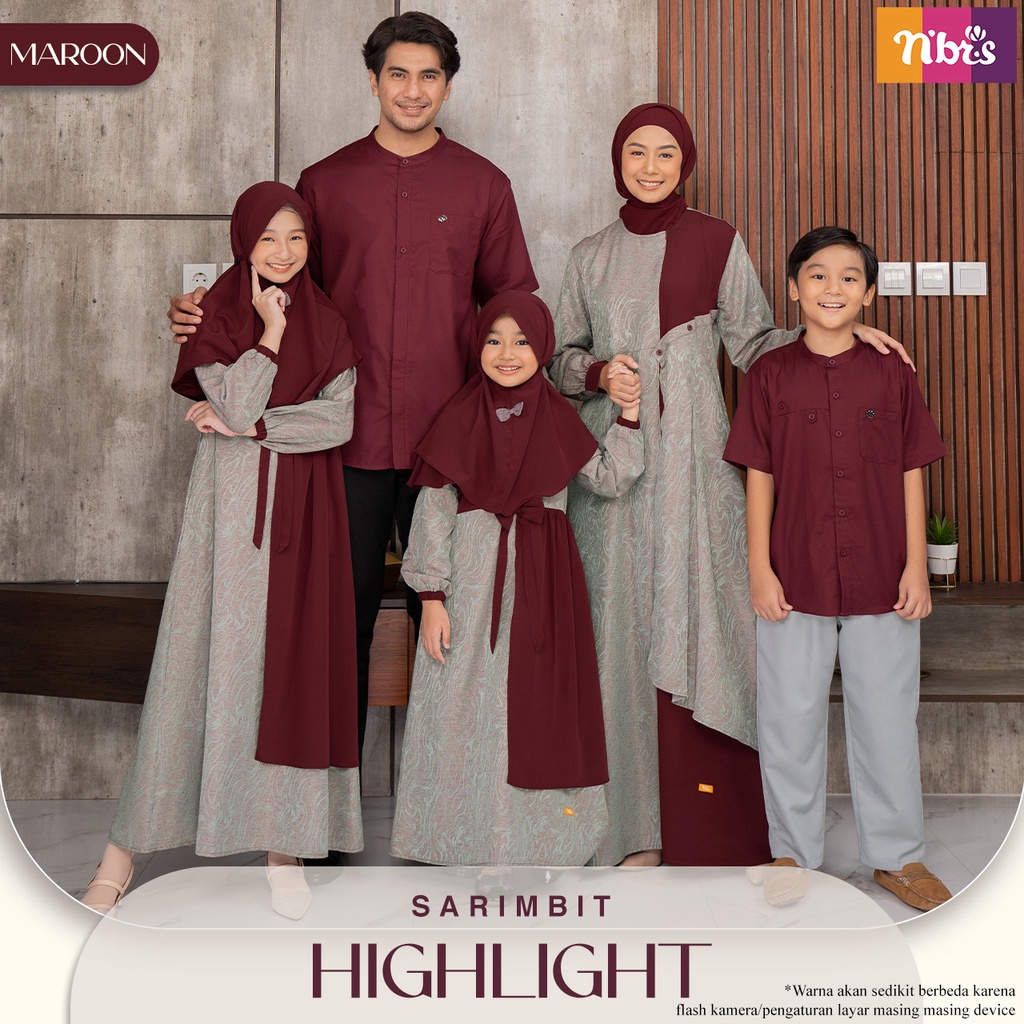 Nibras Sarimbit HIGHLIGHT MAROON Baju Sarimbit Kelurga Muslim Bahan Jacquard Rayon mix Yoryu Model Terbaru by NBRS