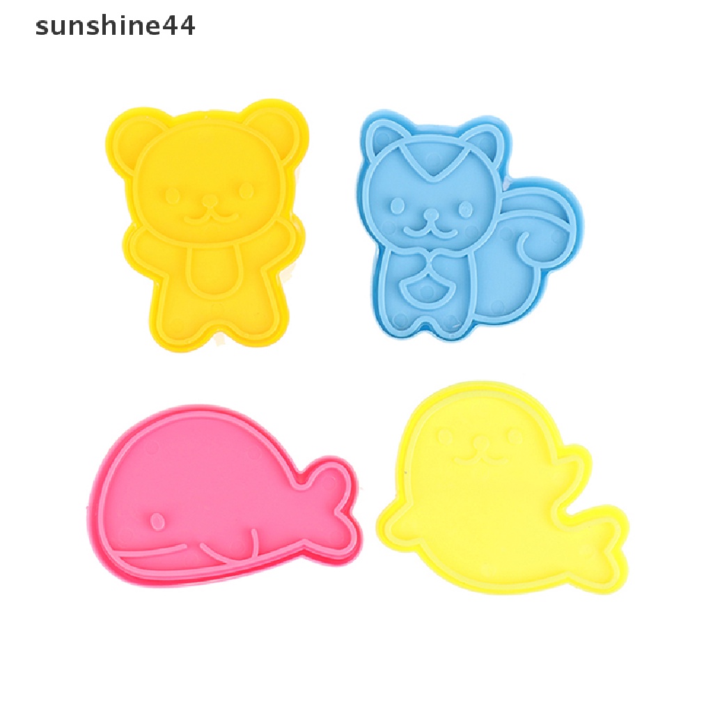 Sunshine 4Pcs / Set Cetakan Pemotong Kue / Sandwich / Cookie / Nasi Bentuk Lumba-Lumba / Tupai / Beruang