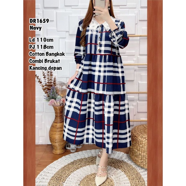 DR 1659# MIDI DRESS KATUN IMPORT BB KOMB BRUKAT