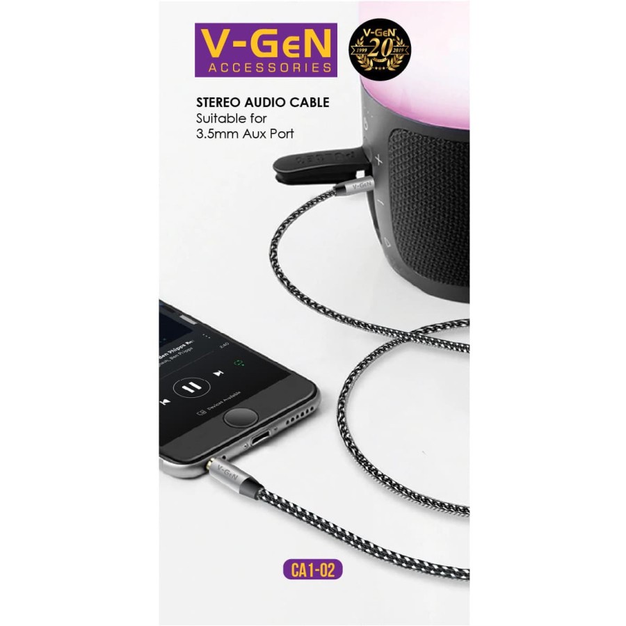 Kabel Audio AUX V-GeN CA1-02 Cable 3.5mm Male to Male Kabel 1 Meter