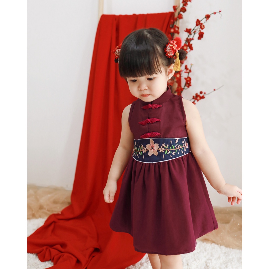 AZZURA DRESS | Dress Anak Perempuan | Baju Pesta Anak Perempuan | Dress Bordir Anak | Dress Cheongsam Anak