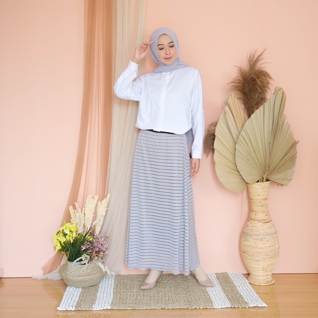 ROK MOTIF GARIS GARIS - POLOS KARET FURING ABG KERJA KULIAH MURAH CANTIK LEBAR MAYUNG MODELLANO MAXI