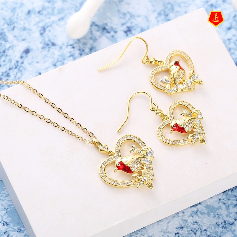 [Ready Stock]Creative Bird Heart-Shaped Diamond Earrings