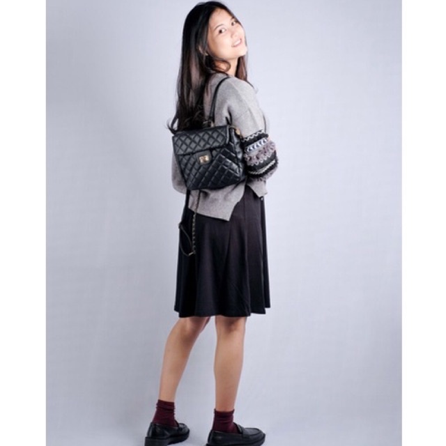 Tas Ransel Wanita Kulit Sintetis Lala Mini Quilt Backpack Ransel Korea / Tas Punggung Fashion Import