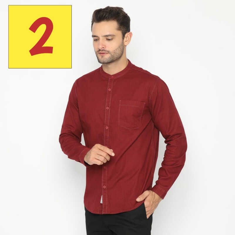 d&f Kemeja Pria Koko Merah Tua M