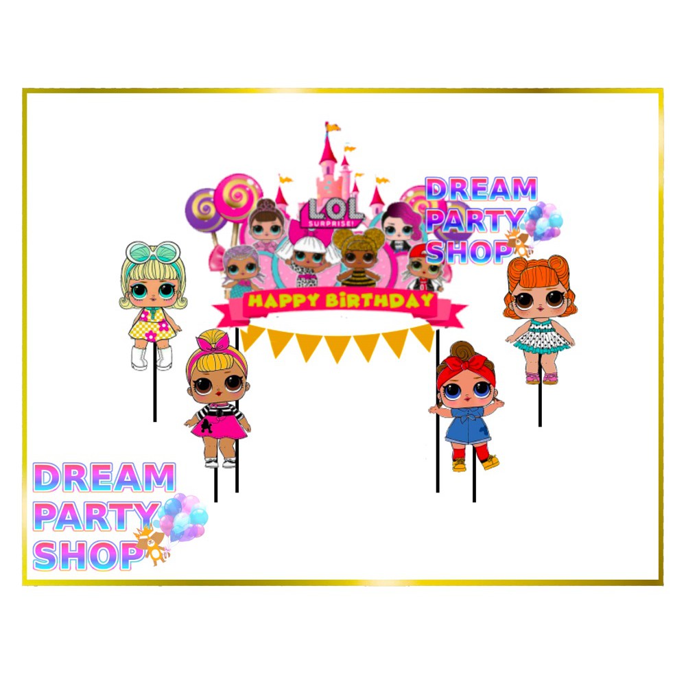 Hiasan Kue LOL Karton/ Topper Kue LOL/ Hiasan Kue Tusuk Set LOL