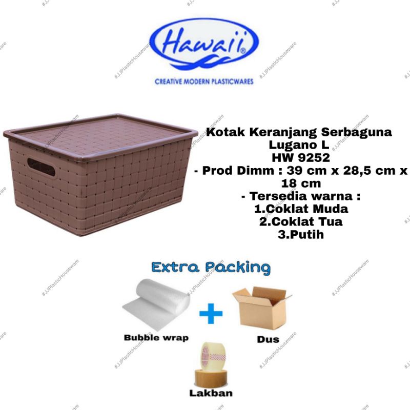 Keranjang / Kotak Serbaguna dengan tutup model rajutan rotan Lugano L 9252 DT Storage Box Kotak Segi Penyimpanan Serbaguna Keranjang Plastik Kotak Plastik