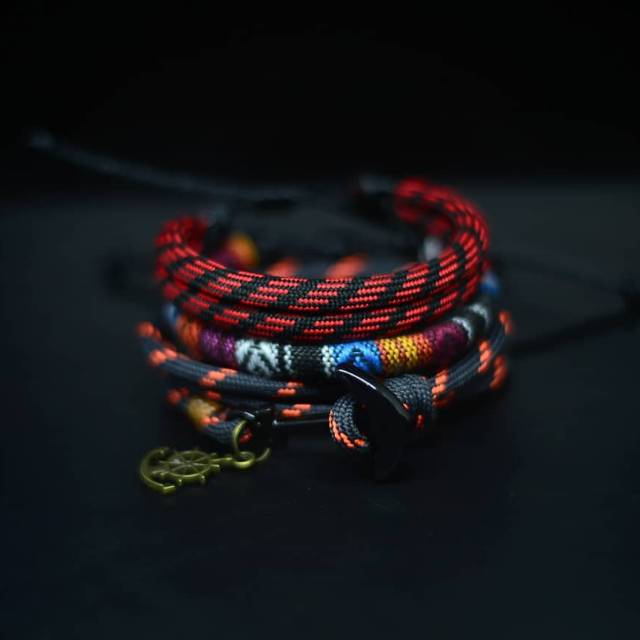 Gelang Tangan Pria Wanita Set Paket Paracord Abu Tua Oren Premium