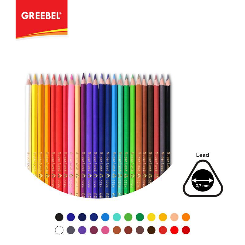 PENSIL WARNA / WARNA CERAH / BAHAN KUAT GREEBEL / GREEBEL PENCIL SUPER LEAD 3724 (triangluar)