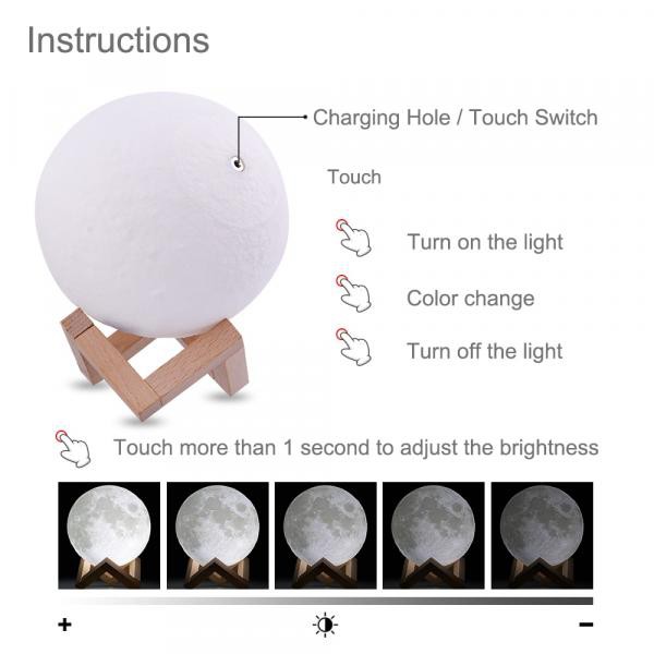 Lampu Tidur 3D Printed Moon Night Light Table Lamp 12 cm - ROX-05--TaffLED