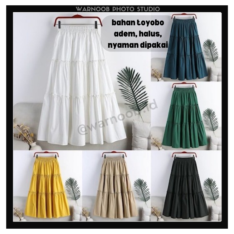 Rok panjang wanita kekinian fashion muslim korea terbaru pinggang karet nh07