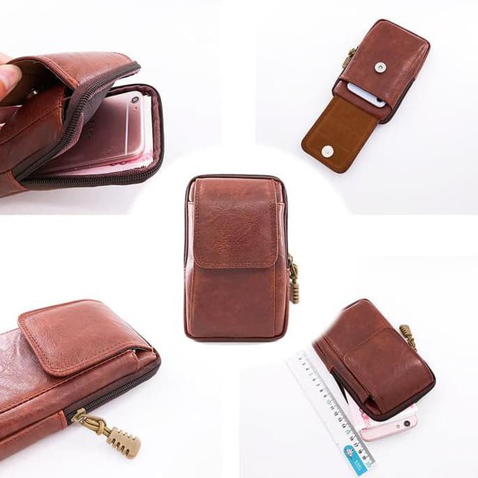 Promo Sarung Hp Kulit Coklat Tas Pinggang Sabuk Waistbag 5 5,5 6 Inch Import