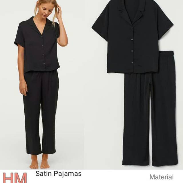 H&M pajamas black satin setelan baju tidur