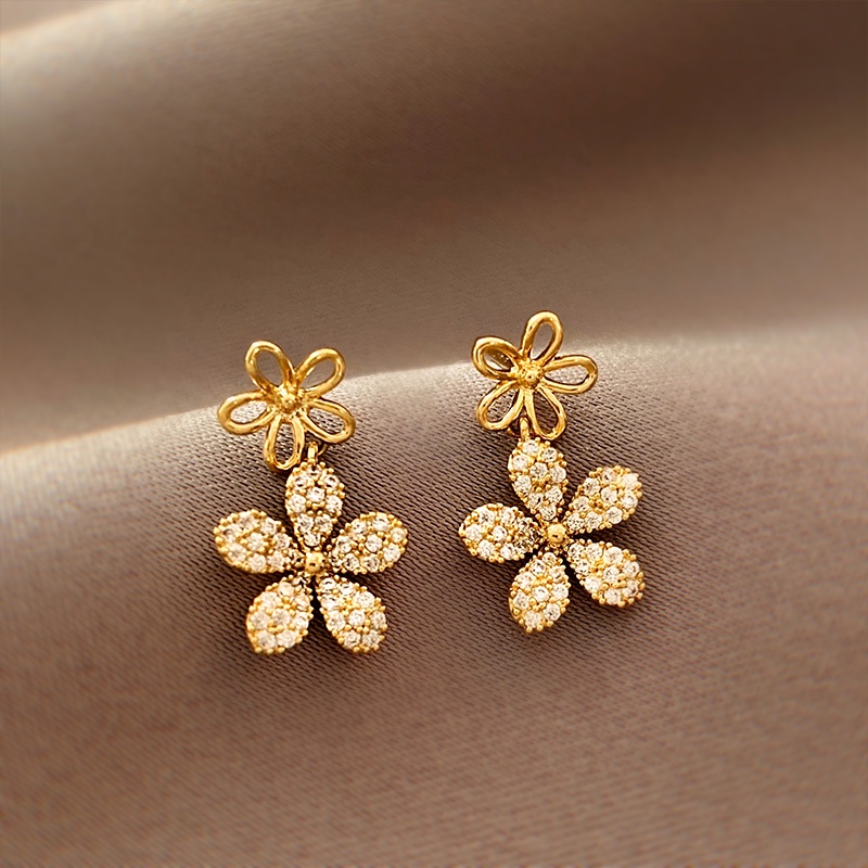 Anting Bunga Sparkle diamond double lady Korea