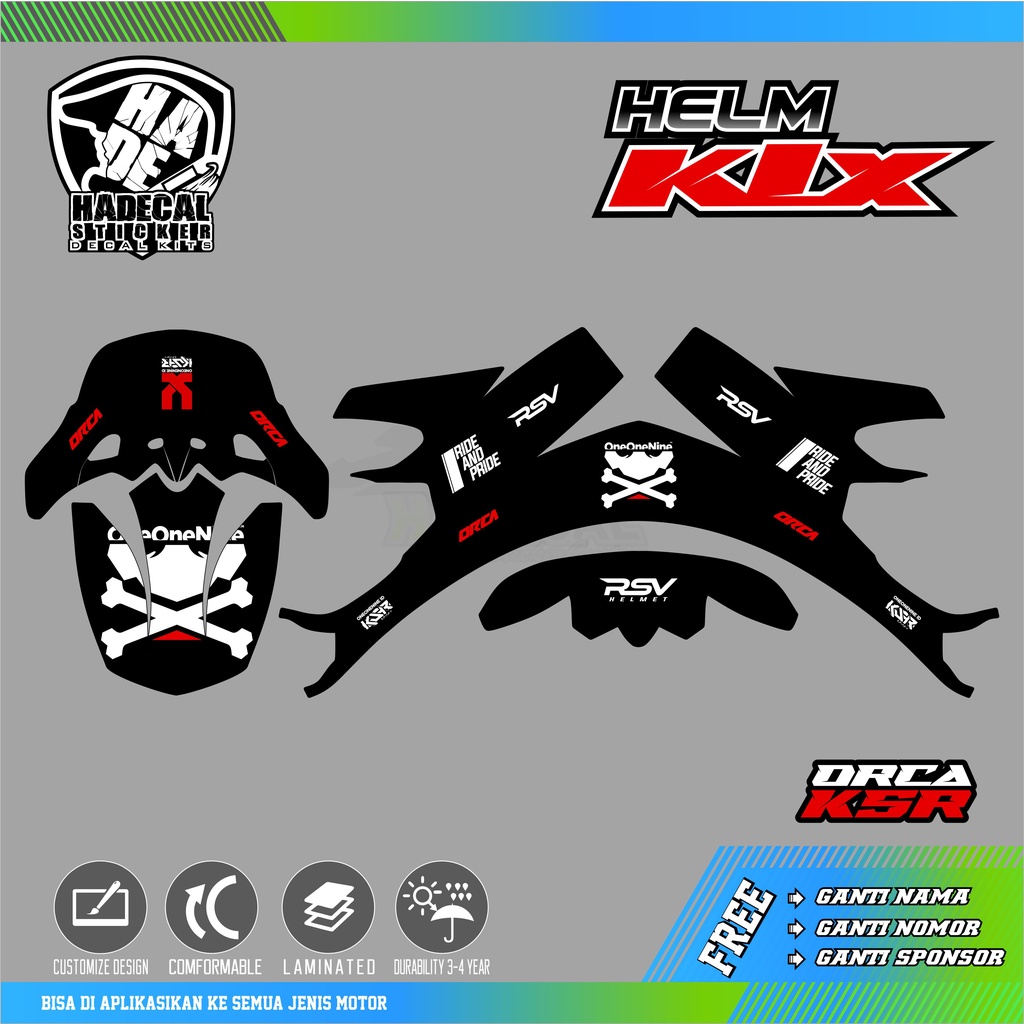 DECAL STICKER HELM KLX 150 MOTIF ORCA KSR, ONEONENINE