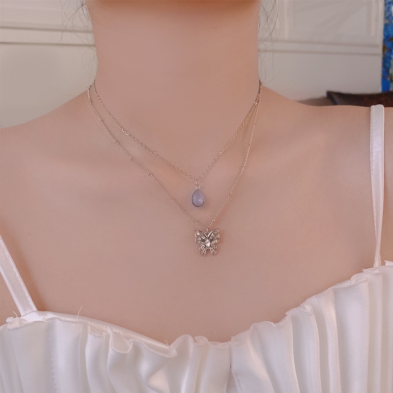 Butterfly Kalung Rantai Klavikula Lapisan Ganda Desain Kupu-Kupu Untuk Aksesoris