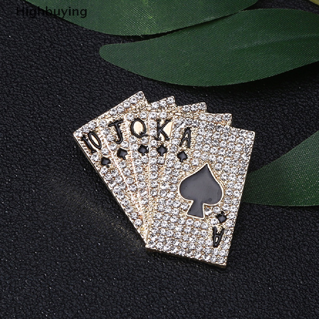 Hbid 10pcs Bros Pin Desain Kartu Poker Hias Full Kristal Berkilau Untuk Wanita Hadiah