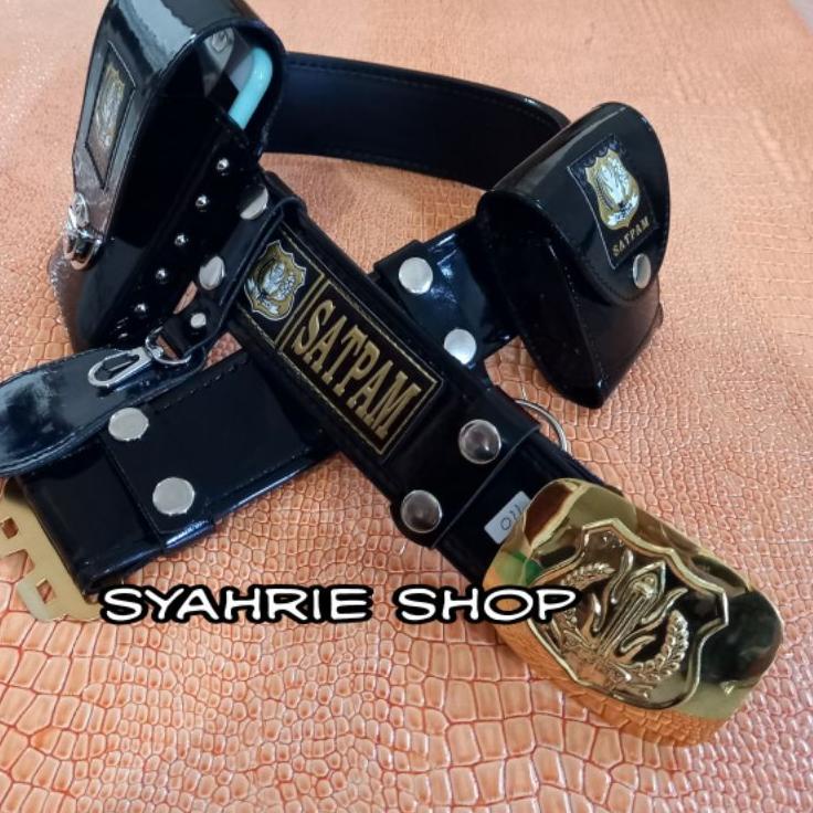 Terbaru.. kopel satpam sabuk security terbaru hitam satu set lengkap (EMBOS SATPAM)