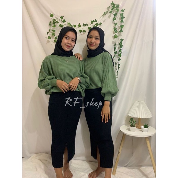 {Free give} ROK SPAN RAJUT KANCING BELAH PINGGIR // ROK MIDI SKIRT / ROK SPAN KNIT TEBAL / ROK KANCING RAJUT WANITA 3/4