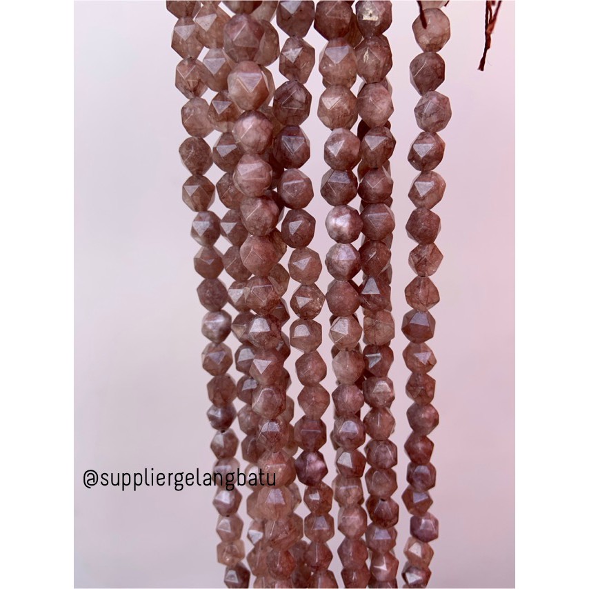 batu faceted hexagon Stone 8mm coklat brown agatis craft beads agate