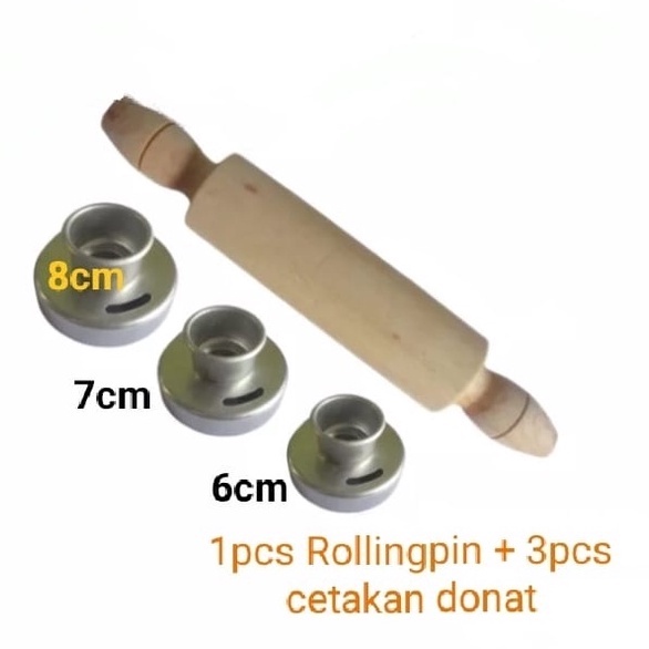 3pcs Cetakan Donat + Rolling pin ( 1 set )