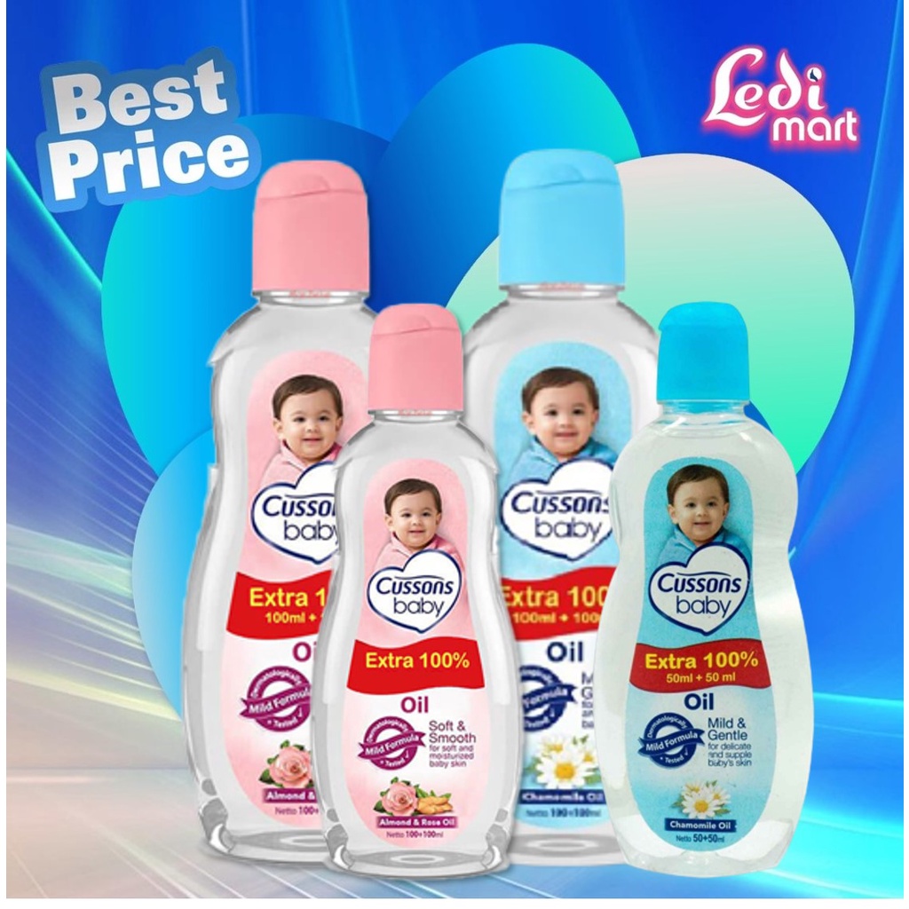 ORIGINAL Cussons Baby Oil 100ml+100ml &amp; 50ml+50ml (Extra Fill) / Cusson Baby Minyak bayi / LEDI MART