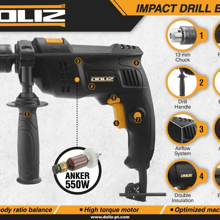 Mesin Bor Tangan Beton Tembok Doliz Ba670 / Impact Drill Doliz Ba 670