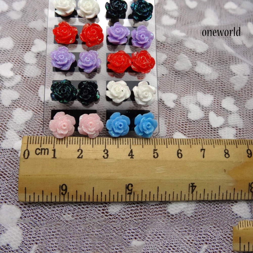 OW# 12Pairs Lifelike Fake Colorful Rose Flower Charm Ear Stud Earrings Jewelry Gift