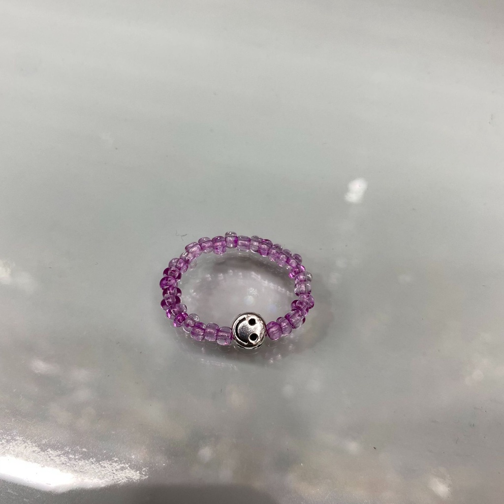 Gelang Tangan Manik-Manik Motif Smiley Face Warna Permen Beige Ala Korea / Retro Untuk Wanita-Purple Ring