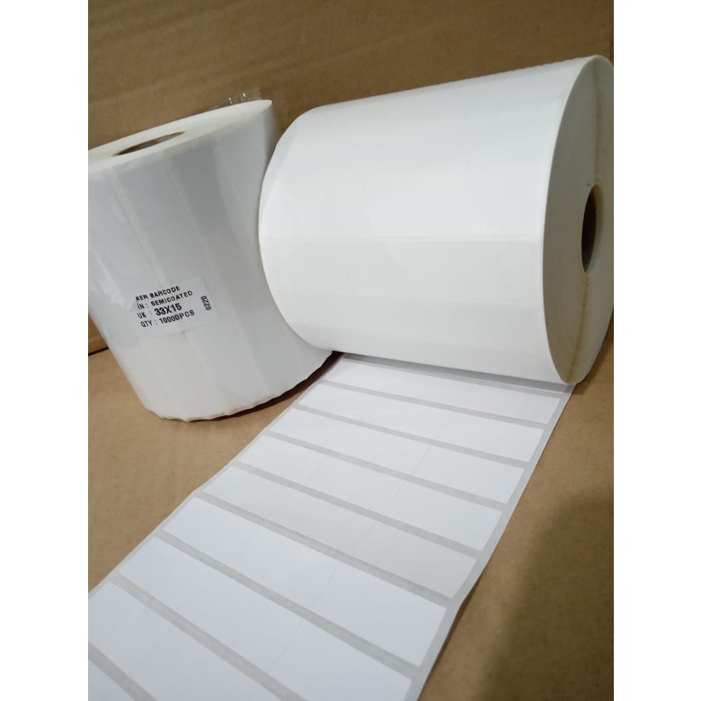 LABEL STICKER BARCODE 33x15 SEMICOAT (3 LINES isi 10.000PCS) CORE 1&quot; GAP/NON GAP FACE IN/FACE OUT C168/CP2140/GT820