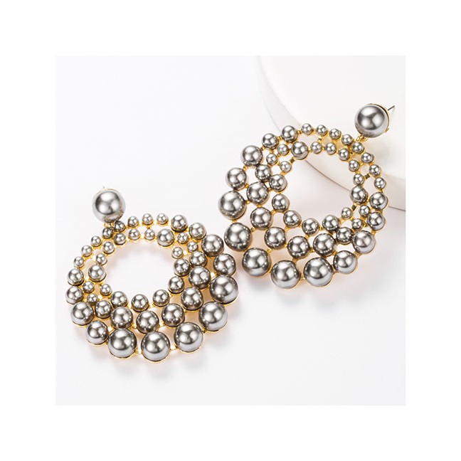 LRC Anting Tusuk Fashion Multi-layer Round Alloy Earrings With Pearls D86936