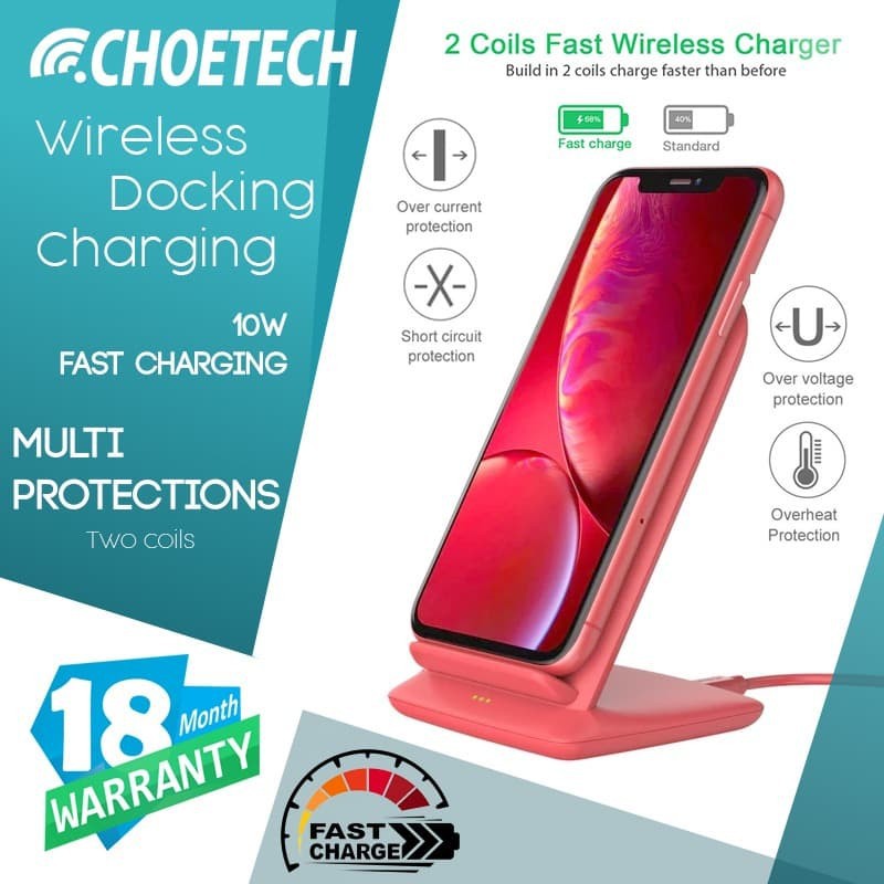 Charger wireless choetech stand fast charging 2a 10w micro usb 2 coil T555 S
