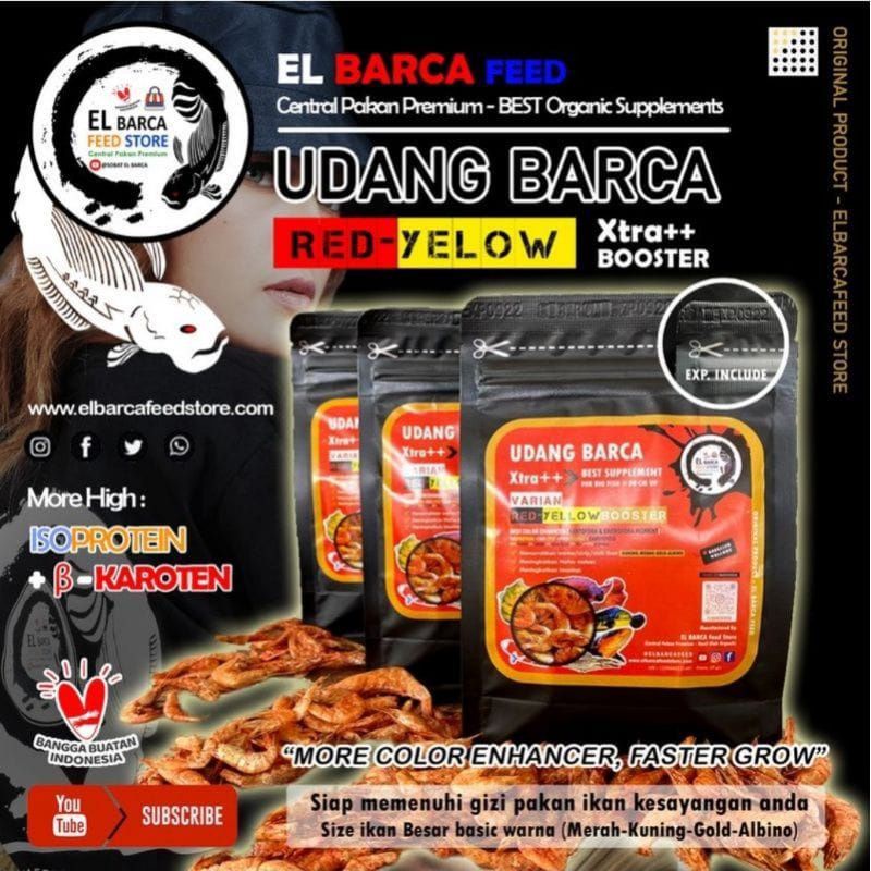 pakan ikan EL BARCA Udang XTRA++ red and yellow booster udang ikan predator chana dll