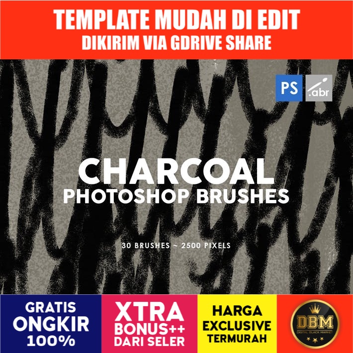 30 Charcoal Texture - Photoshop Stamp Brushes