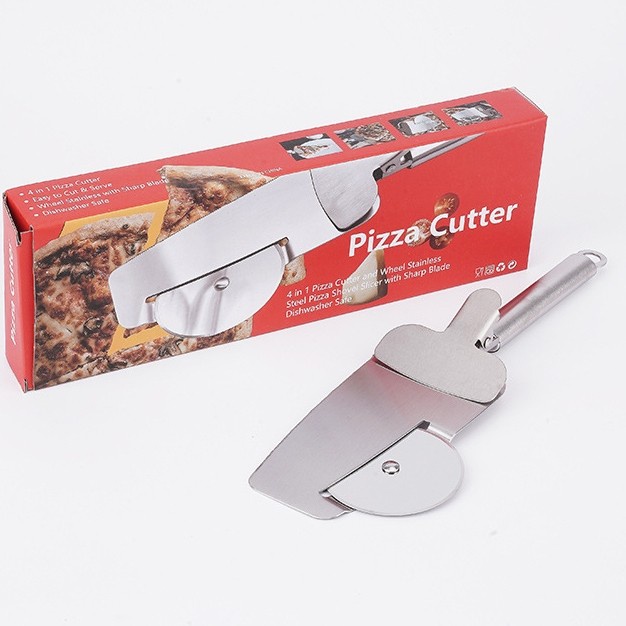 4in1 stainless pizza cutter wheel shovel slicer /pie server with clip