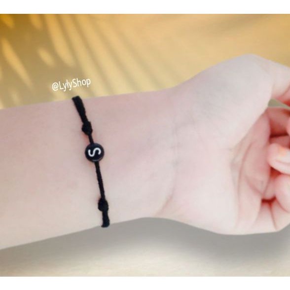 (O-Z) Gelang Huruf Inisial Bulat hitam, Alfabet Nama Handmade Couple Custom, Hampers,Kado viral