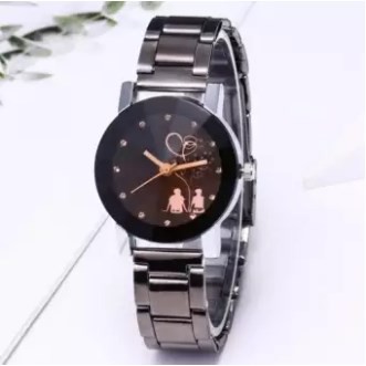 Jam Tangan Couple Romantic STEEL (Harga Sepasang) Korean Style Fashion Watch Cowo Cewe Kulit