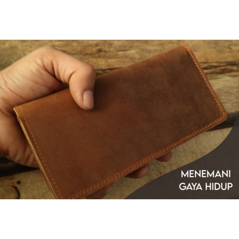 Dompet Pria Wanita Model Lipat Panjang Bahan Crazy Horse